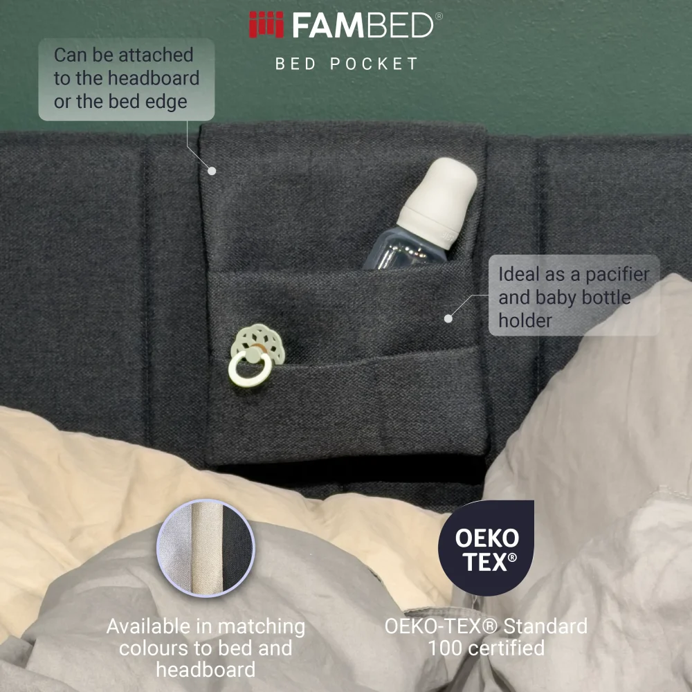 Fambed bed pocket for pacifiers and baby bottles